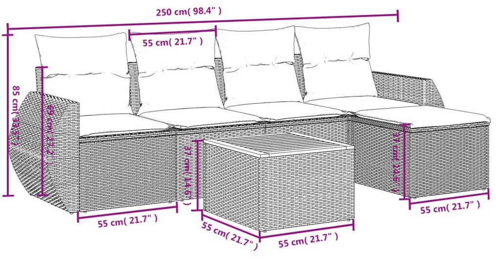 6 részes bézs polyrattan kerti ülőgarnitúra párnával