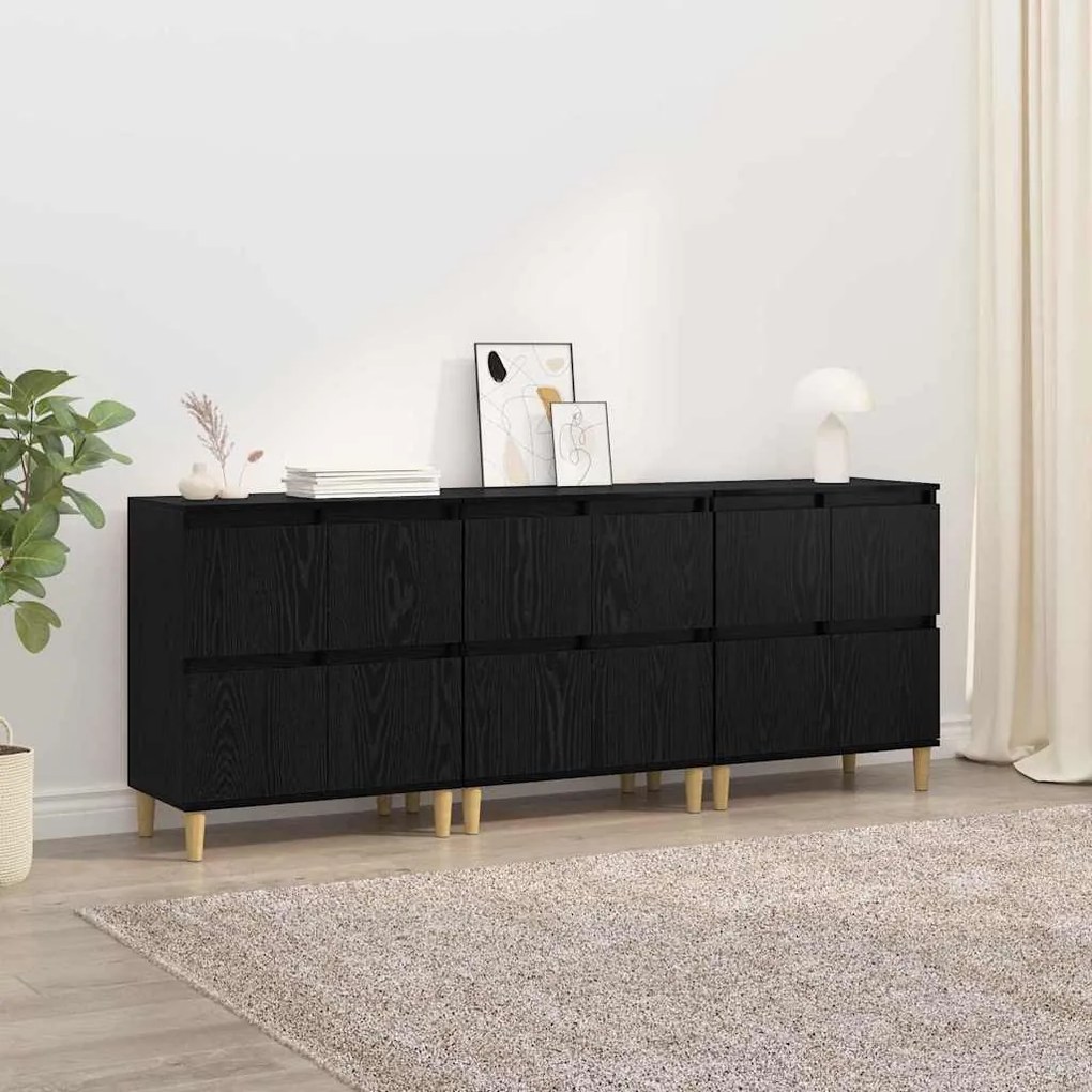 Oldalszekrények 3 pcs Fekete tölgy 60 x 35 x 70 cm Faanyag