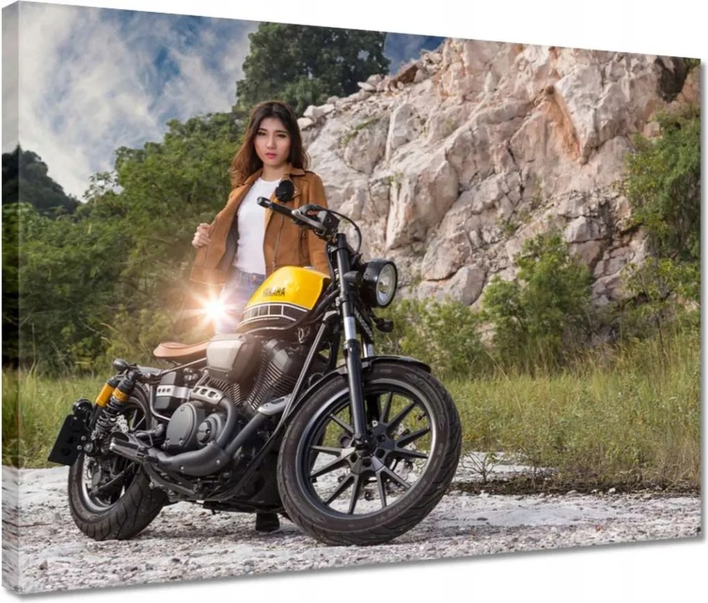 Vászonkép 40x30 Csaj a motoron