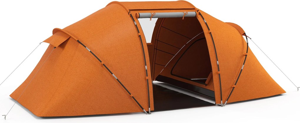 Outsunny alagútsátor 4–6 személyes – 2000 mm vízoszlopos, vízálló családi kempingsátor varrott talajrésszel és bejárattal – narancssárga | Aosom