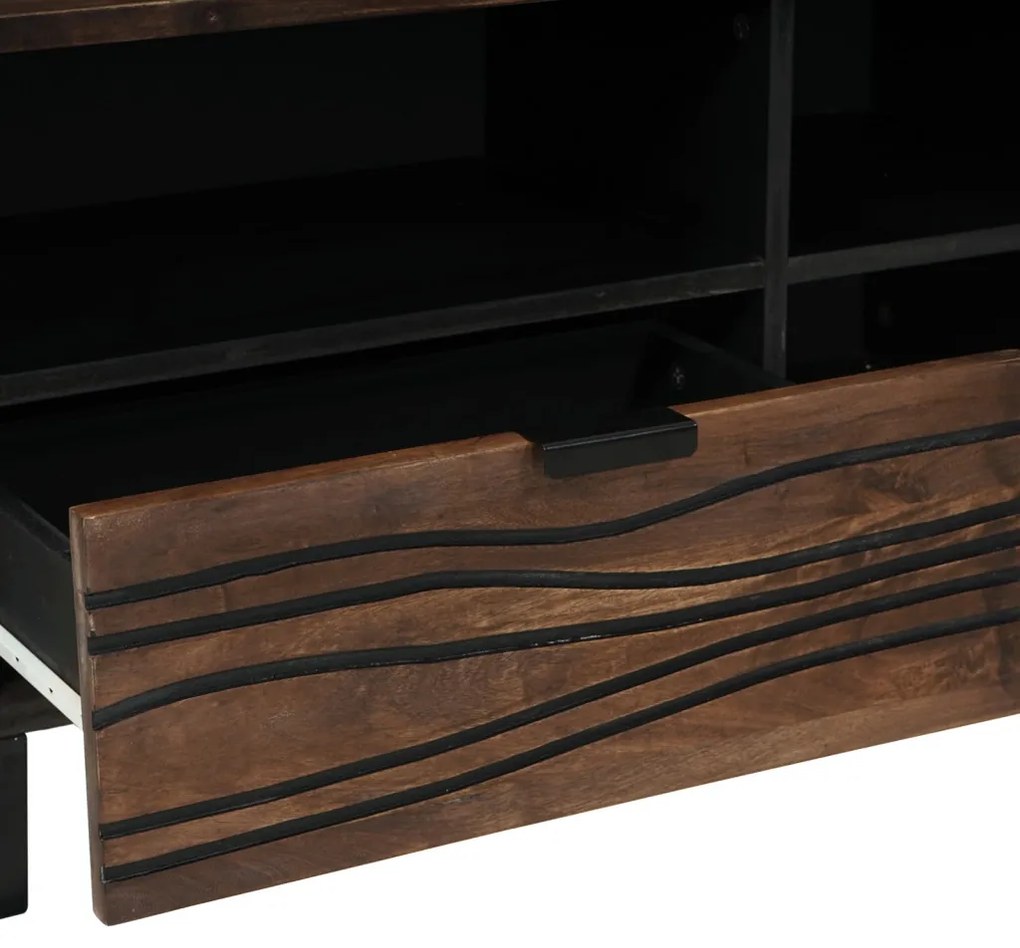 TV szekrény - 80x33.5x46 cm, tömör fa és mérnöki fa alapanyagból készült.