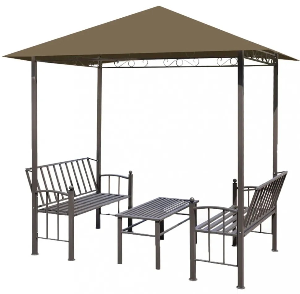 tópszínű kerti pavilon asztallal, padokkal 2,5x1,5x2,4 m