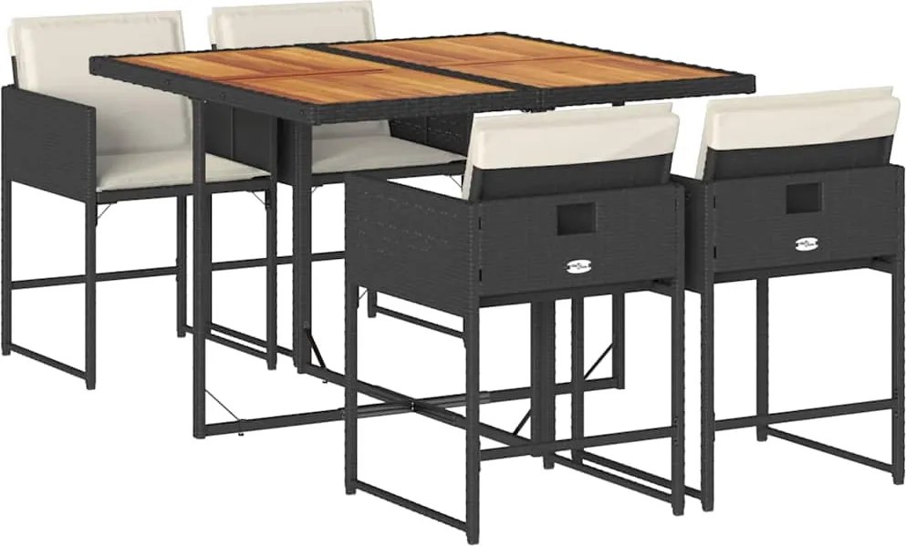 vidaXL 5 részes fekete polyrattan kerti étkezőgarnitúra párnákkal