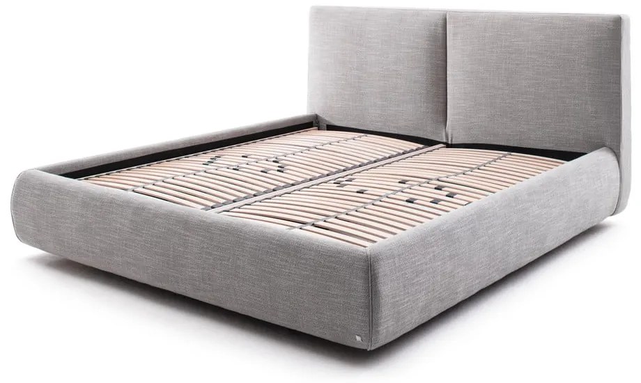 Szürke kárpitozott ágyneműtartós franciaágy ágyráccsal 180x200 cm Atesio – Meise Möbel