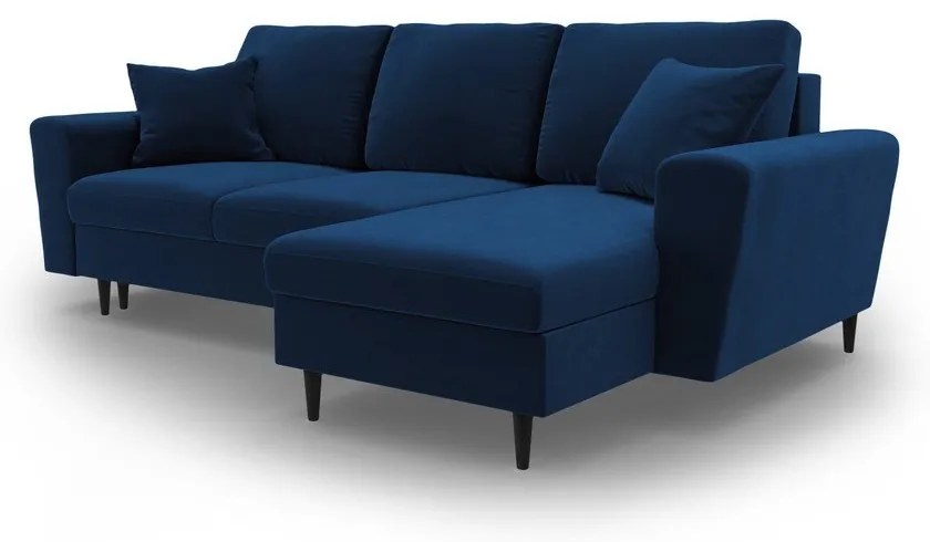 Kék bársony kinyitható tárolóhelyes sarokkanapé Kyoto – Cosmopolitan Design