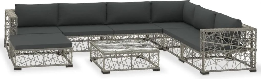 vidaXL 8-részes szürke polyrattan kerti bútorszett párnákkal