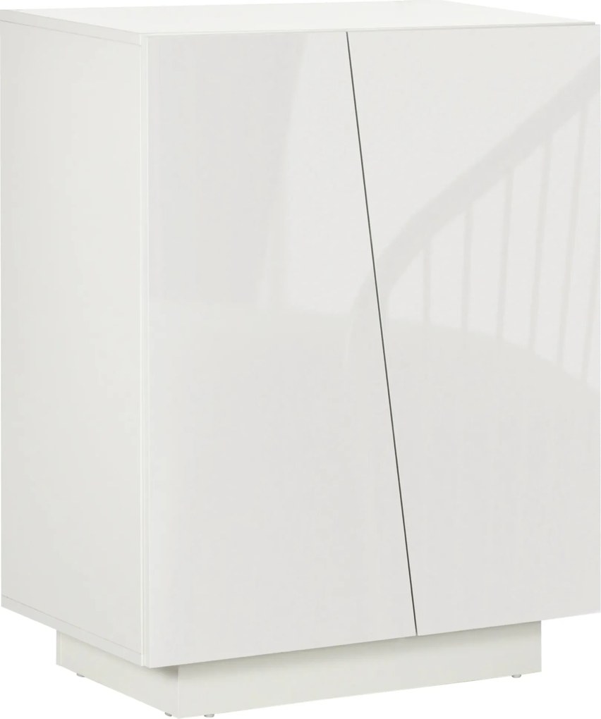 HOMCOM Fehér Nappali Oldalszekrény 2 Magas Fényű Ajtóval és Állítható Polcokkal Hálószobába, Konyhába, Étkezőbe és Előszobába 70x40x88 cm | Aosom