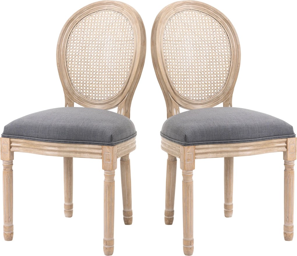HOMCOM 2 darabos étkezőszék szett rattan háttámlával, lenhatású, kárpitozott francia stílusú szék, nappaliba és étkezőbe, szürke | Aosom