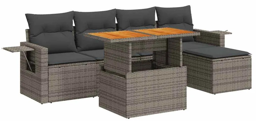 6 részes szürke polyrattan kerti ülőgarnitúra párnákkal