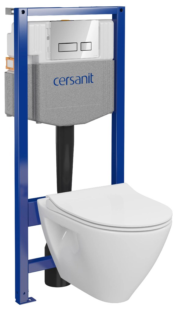 Cersanit Mille, System50 MECH süllyesztett keret + Mille Plus CleanOn fali WC csésze + MOVI II króm gomb, S701-752