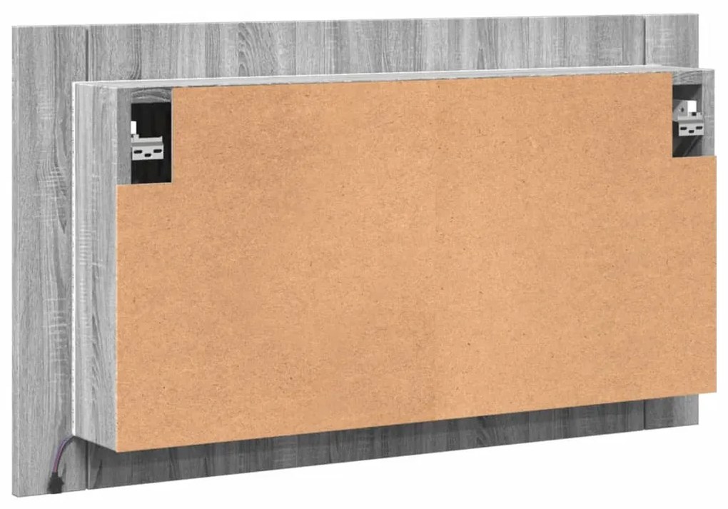 szürke sonoma akril LED-es tükrös fürdőszobaszekrény 80x12x45cm