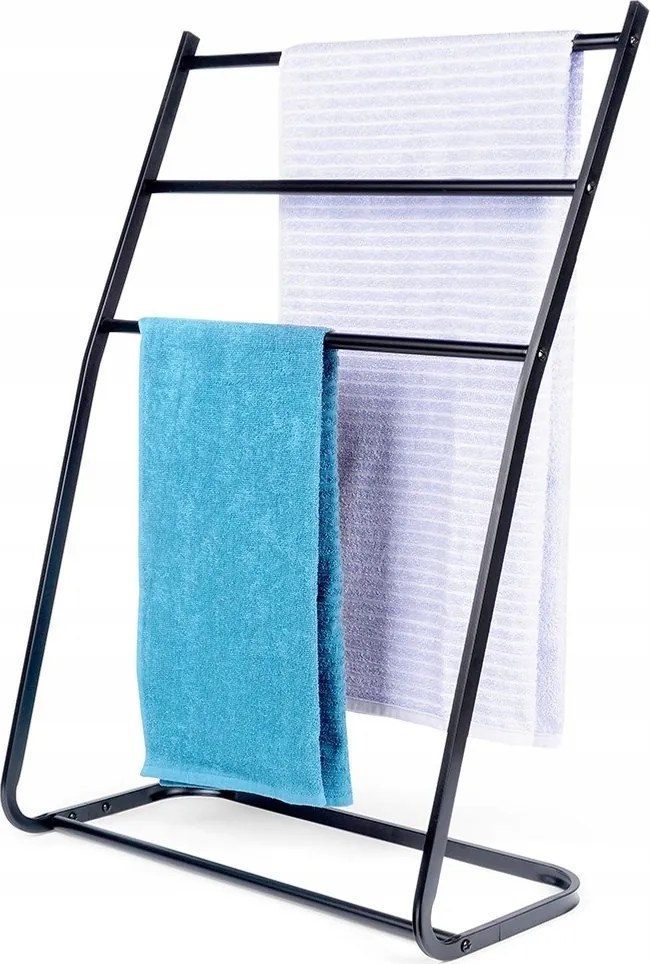 Fürdőszobai törölközőtartó állvány álló padló akasztó rúd fekete