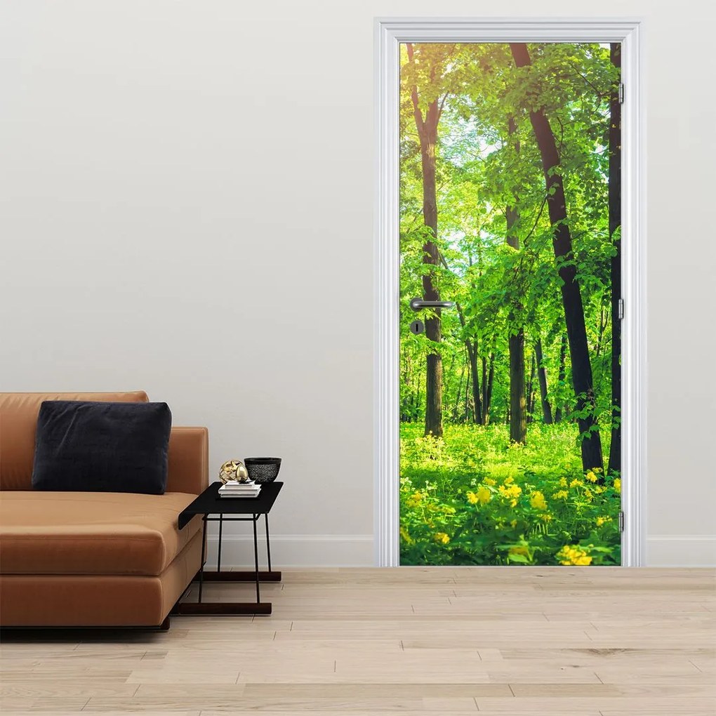 Fotótapéta ajtóra - Tavaszi lombhullató erdő (95x205cm)