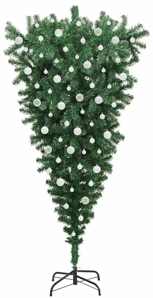 Függőlegesen álló műfenyő izzósorral és golyószettel 210 cm