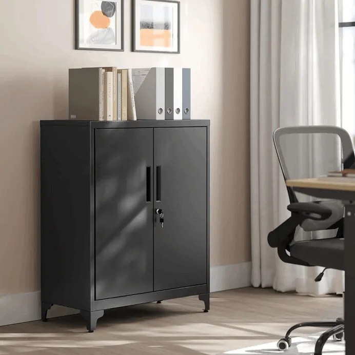 Komód 80x40x90 cm, fém, fekete, AUS-E1113 BK