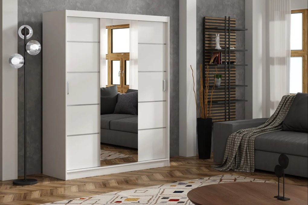 Rico 150 cm 4 fiókos, tolóajtós gardróbszekrény fehér színben