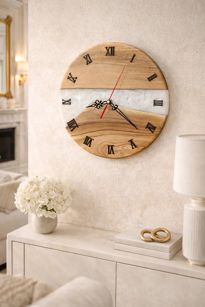 Boho Loft Fa és Fehér Gyanta Falióra