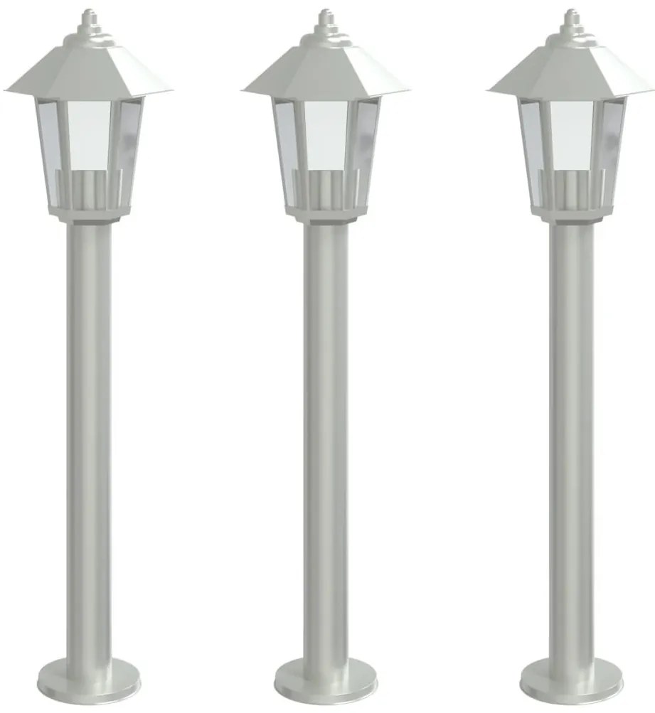 3 db ezüstszínű rozsdamentes acél kültéri állólámpa 80 cm