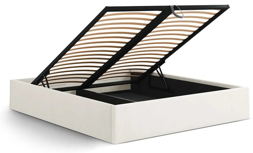 Krémszínű kárpitozott ágyneműtartós-ágytámla nélkül franciaágy ágyráccsal 200x200 cm Susan – Micadoni