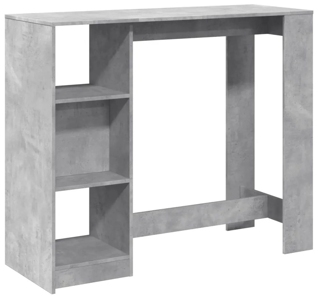 betonszürke szerelt fa bárasztal polccal 124 x 46 x 103,5 cm