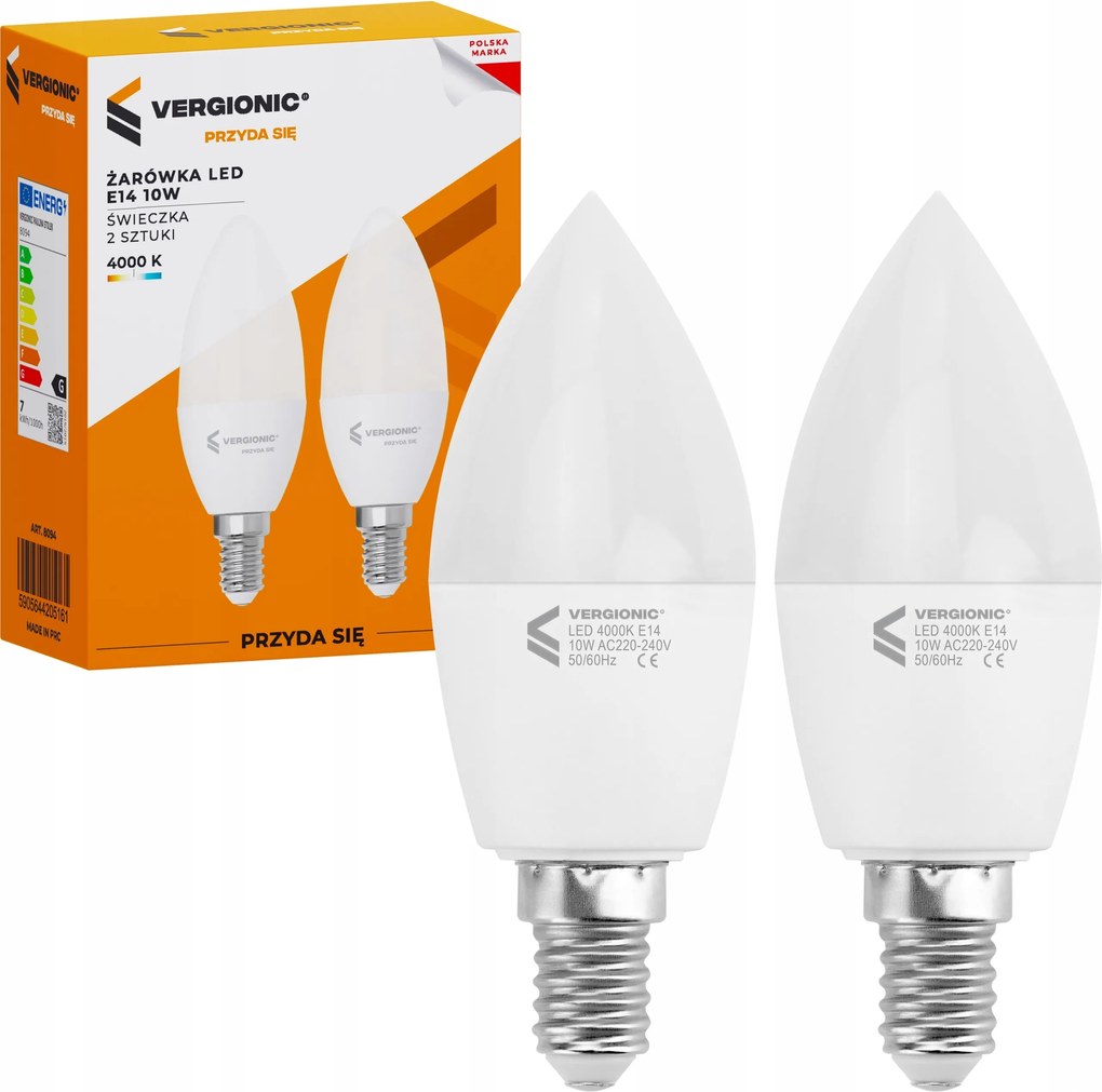 Led izzó E14 10W 4000K gyertya 2 db Vergionic