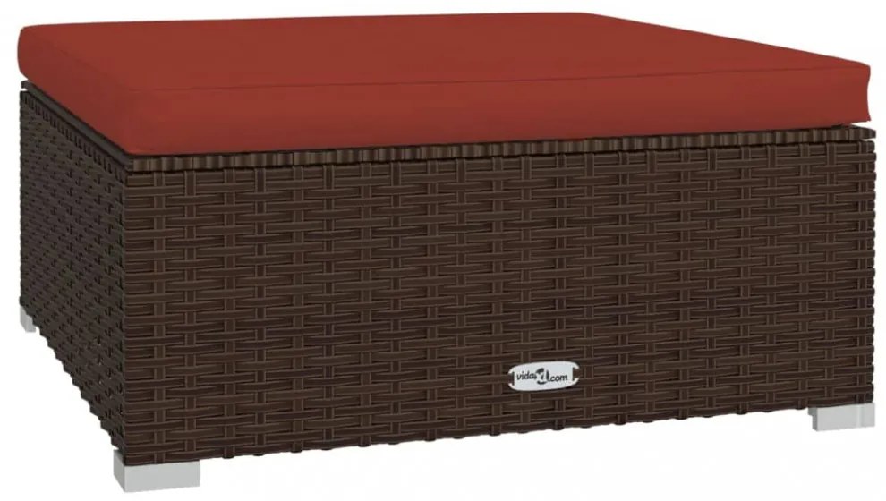 barna polyrattan kerti lábtartó párnával 70 x 70 x 30 cm