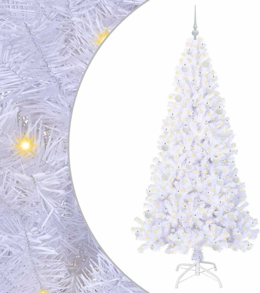 vidaXL Mű karácsonyfa 300 LED-del állvánnyal Fehér 210 cm PVC és Acél
