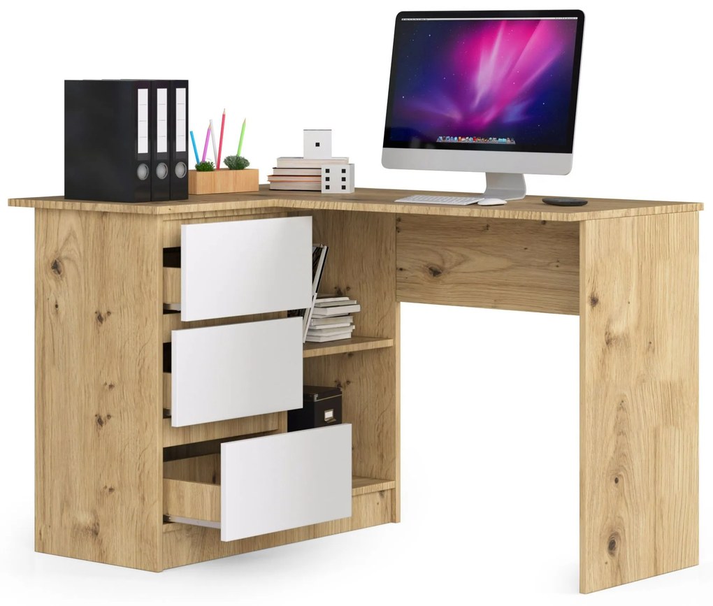 Sarok PC asztal Bodhi (artisan tölgy + fehér) (B). Akció -14%. 1070964