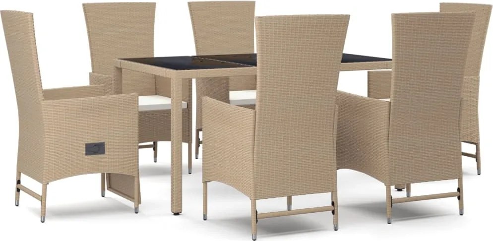 vidaXL 7 részes bézs polyrattan kerti étkezőgarnitúra párnákkal