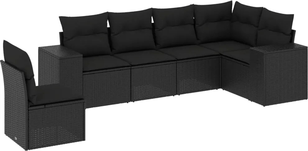 vidaXL 6 részes fekete polyrattan kerti ülőgarnitúra párnákkal