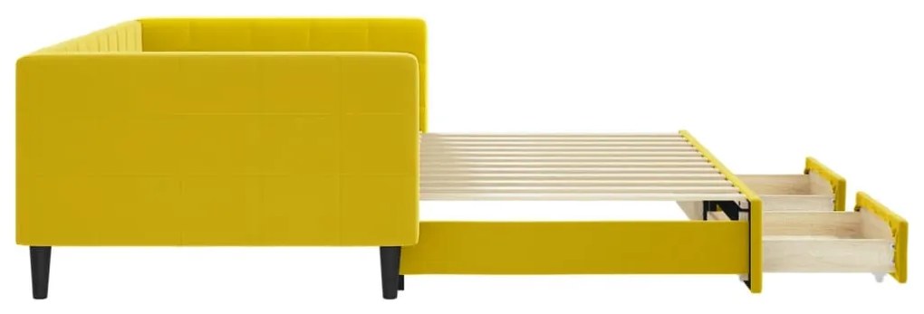 sárga kihúzható bársony heverő fiókkal 100 x 200 cm