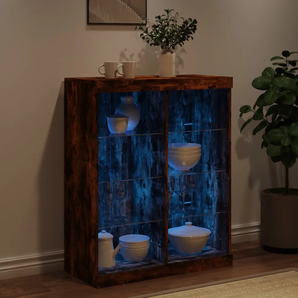 füstös tölgy színű tálalószekrény LED-ekkel 81 x 37 x 100 cm