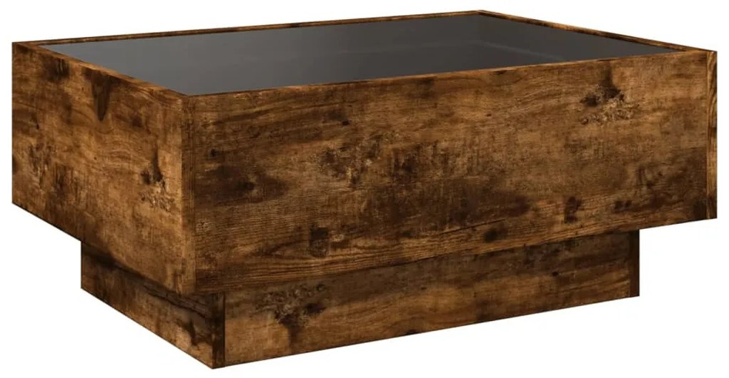 füstös tölgy szerelt fa dohányzóasztal LED-del 70 x 50 x 30 cm