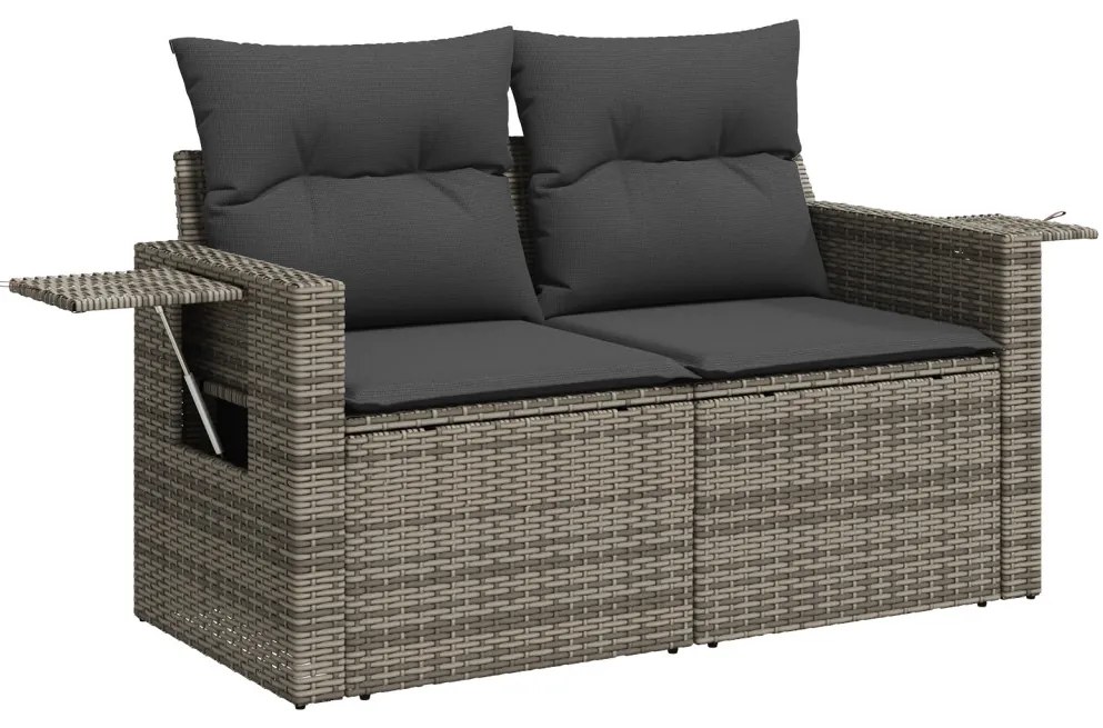 10 Darabos Kerti Sofa Szett Párnákkal Szürke Poli Rattan Akác