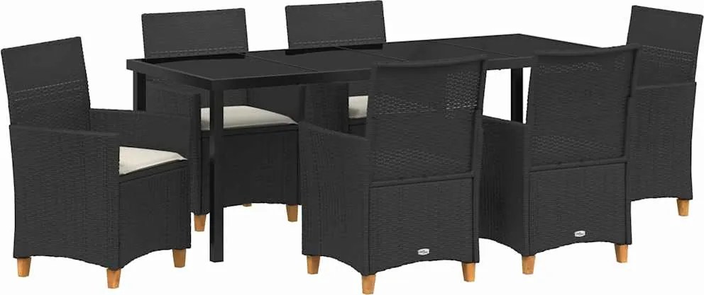 vidaXL Kert étkező szett 7 pcs Fekete polirattan