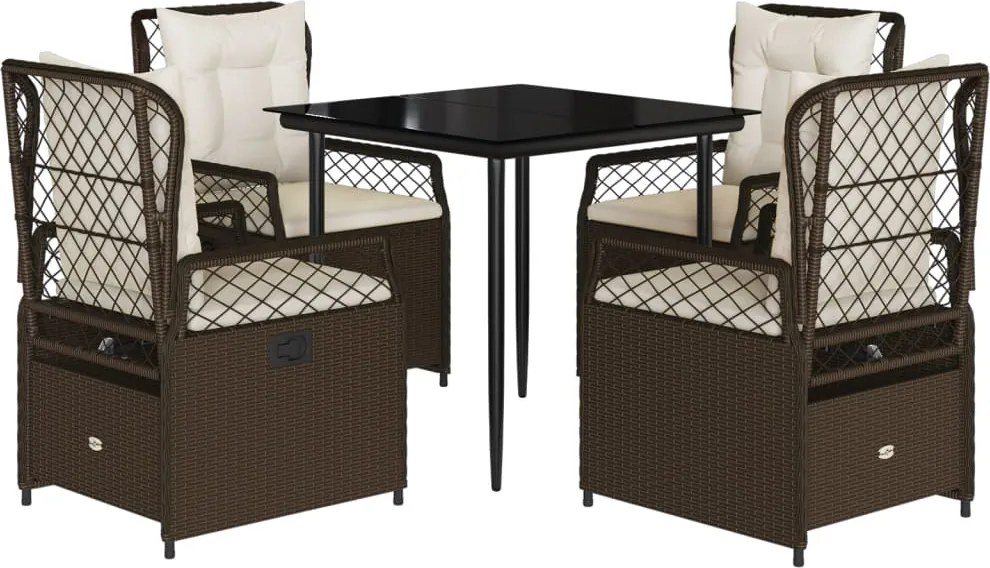 vidaXL 5 részes barna polyrattan kerti étkezőgarnitúra párnákkal