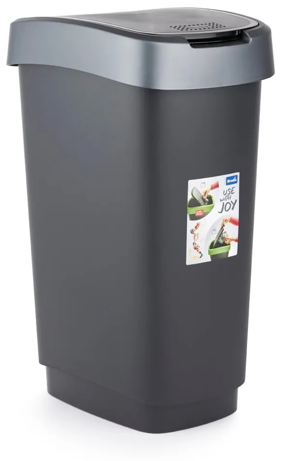 Ezüstszínű-fekete szemetes újrahasznosított műanyagból 25 l Twist - Rotho