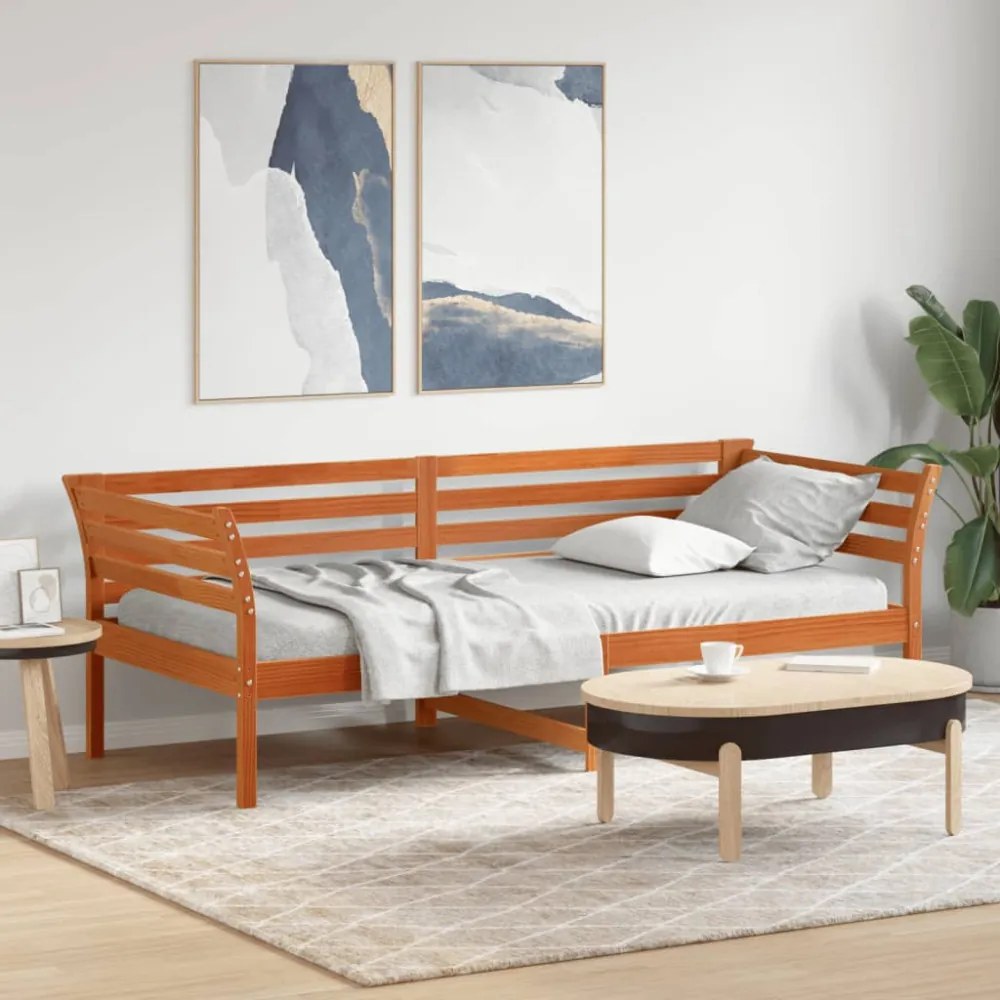 kanapéágy ágy matrac viaszbarna 100x200 cm tömör fa fenyőfa