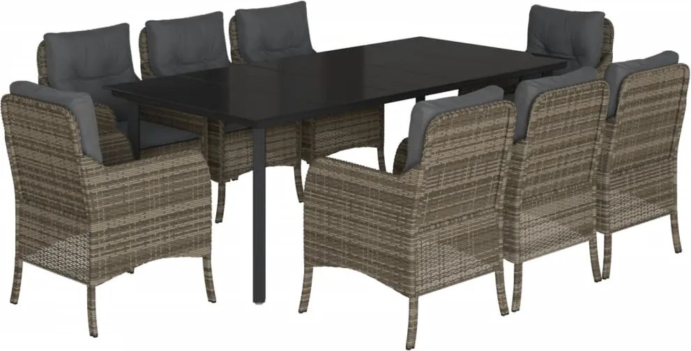 vidaXL 9 részes szürke polyrattan kerti étkezőgarnitúra párnával