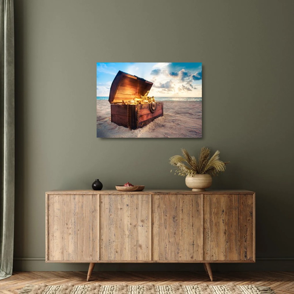 Kép - kincs a tengerpart (üvegen) (70x50 cm)
