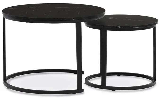Set de măsuțe de cafea din 2 piese, blat din MDF cu decor marmură, cadru metalic
