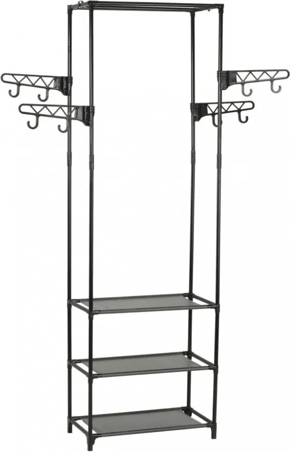 fekete acél/nemszőtt textília ruhaállvány 55 x 28,5 x 175 cm