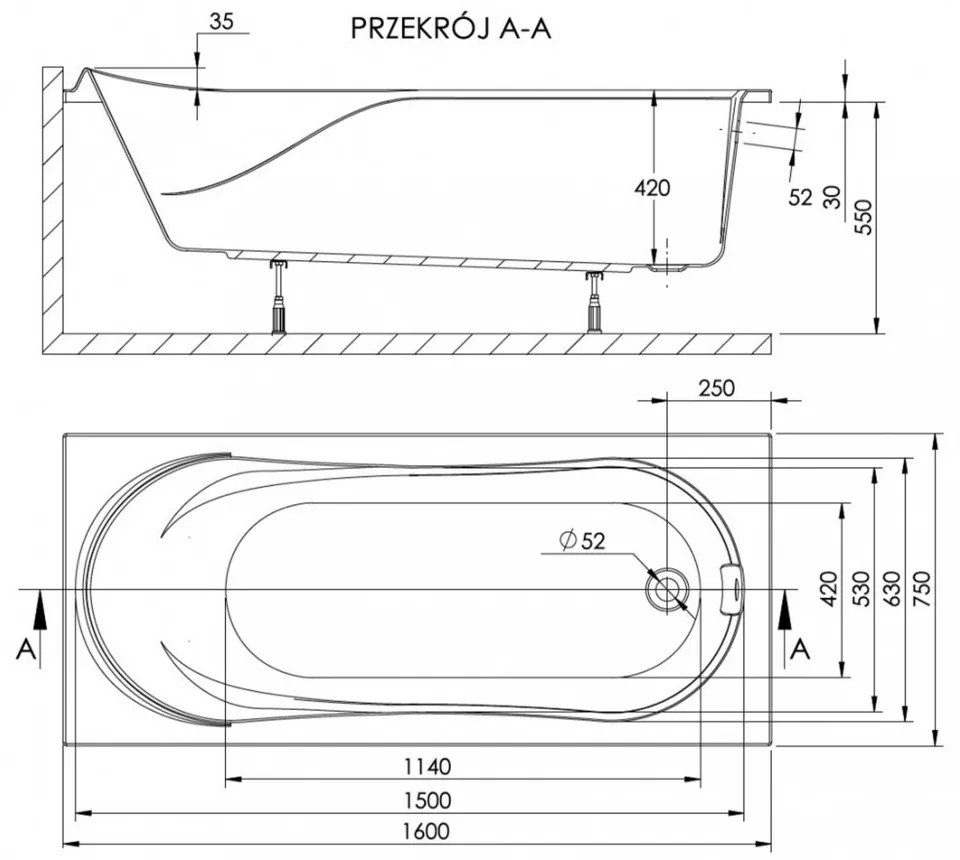 Wivea 75x160 egyenes kád