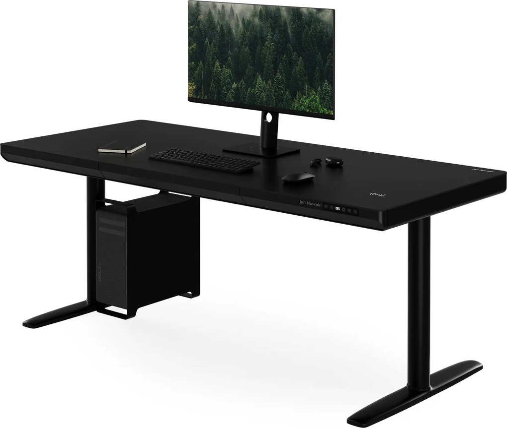Elektromos ülő-álló íróasztal fiókkal és Qi vezeték nélküli töltővel fekete, 1600 mm: ELLIS