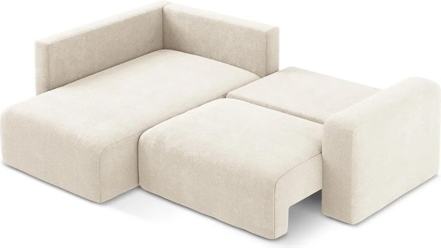 Krémszínű zsenília kinyitható-tárolóhelyes sarokkanapé (bal oldali-L alakú) Kona – Makamii