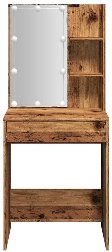 antik fa színű LED-es fésülködőasztal 60 x 40 x 140 cm