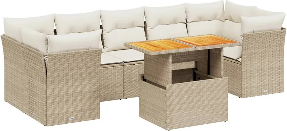 vidaXL 8 részes bézs polyrattan kerti ülőgarnitúra párnával