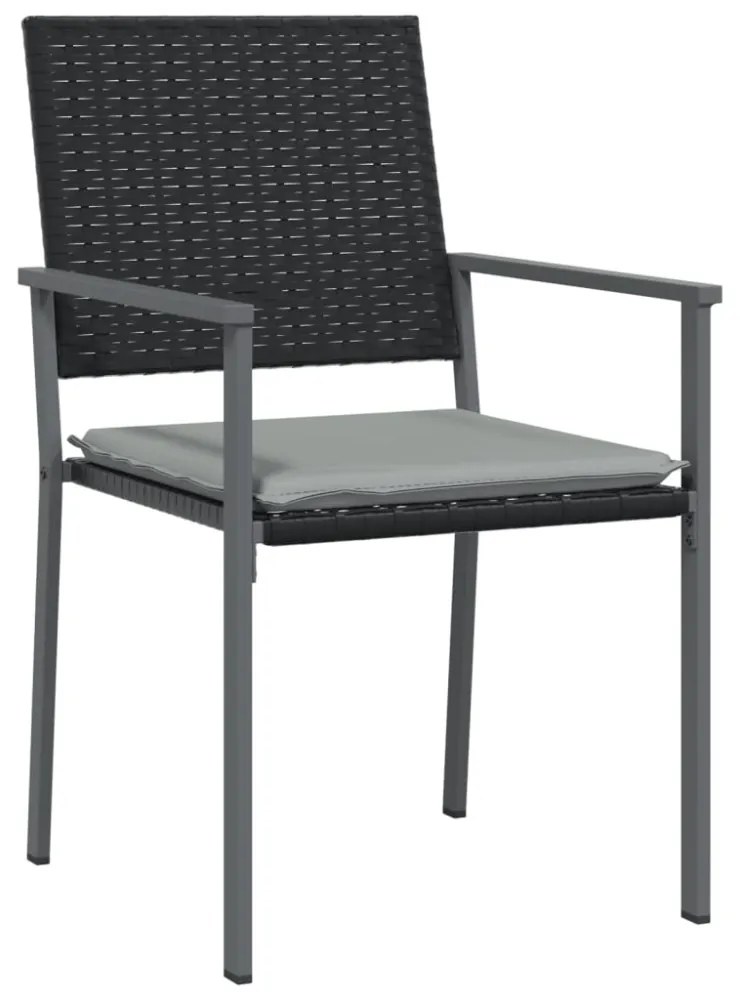2 db fekete polyrattan kerti szék párnával 56 x 62,5 x 89 cm