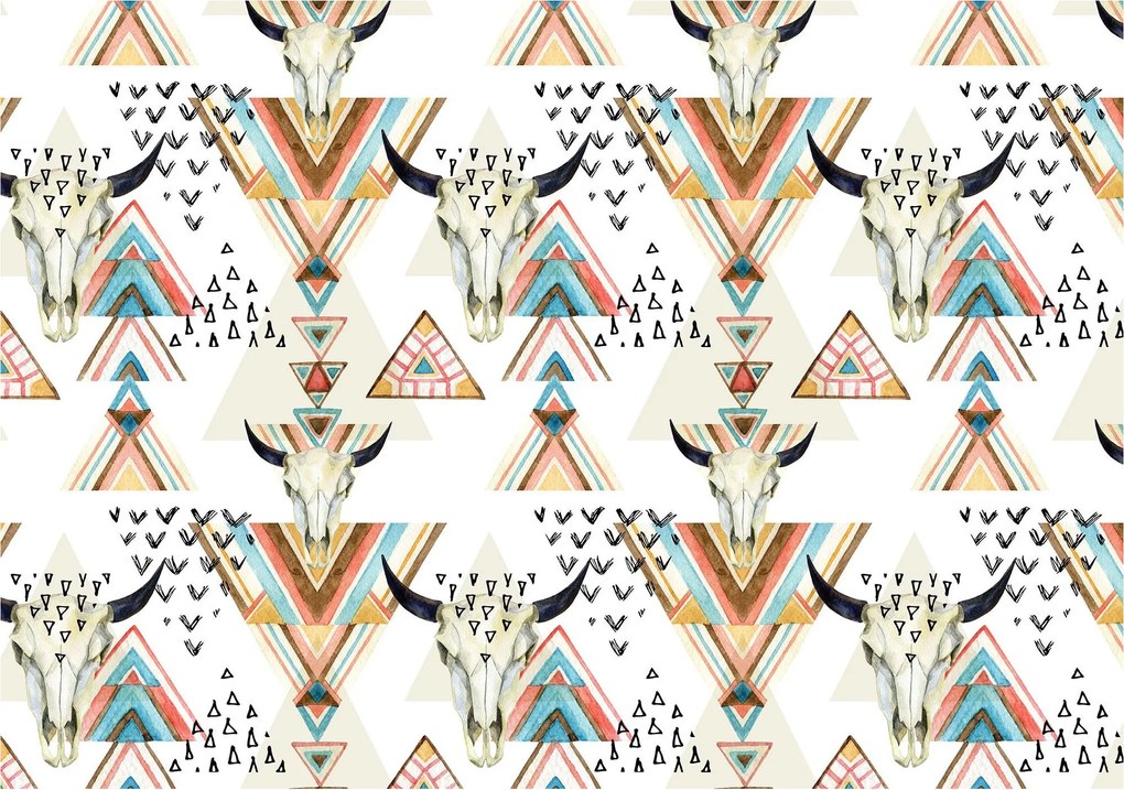 Fotótapéta Absztrakt Bika Koponyák Geometria fehér háttérrel 254x184 +ragasztó