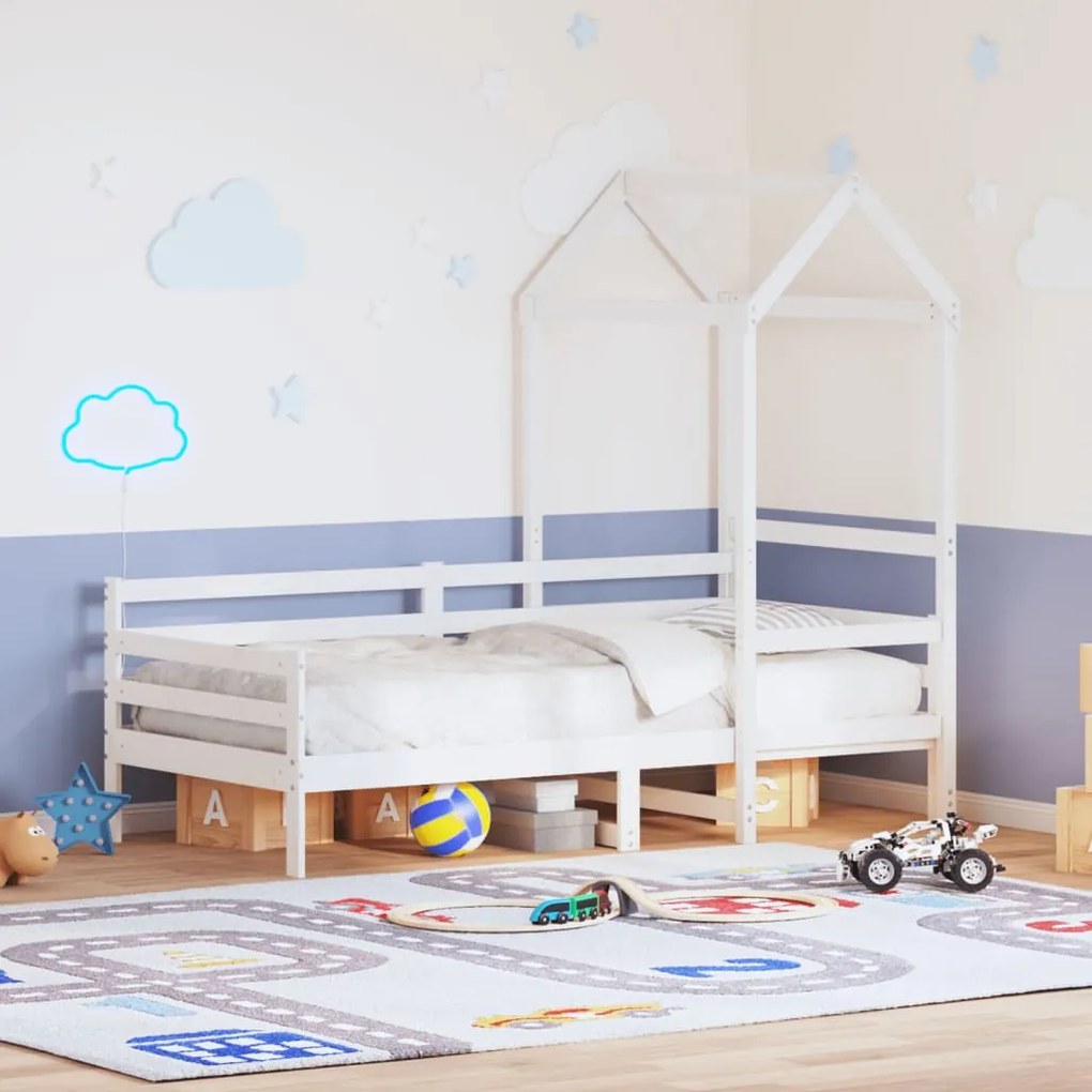 fehér tömör fenyőfa kanapéágy tetővel 80 x 200 cm